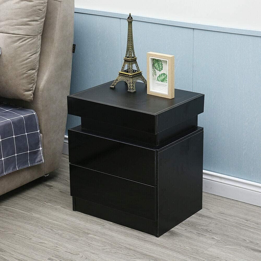Black 2 Drawer High Gloss Nightstand K234346