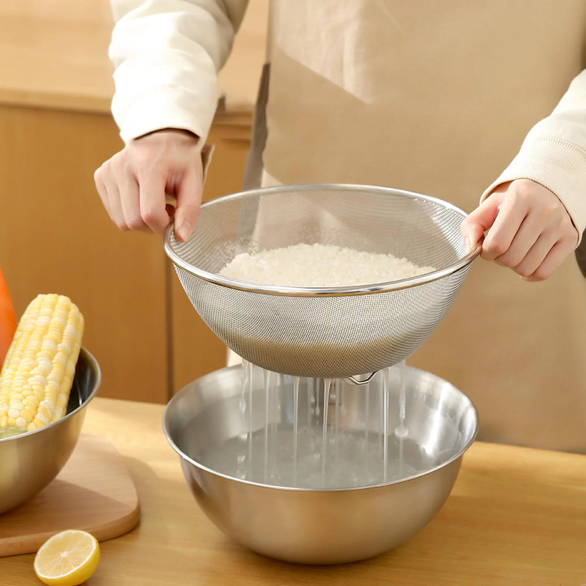304 Stainless Steel Colander with Bowl Set of 2 X6921