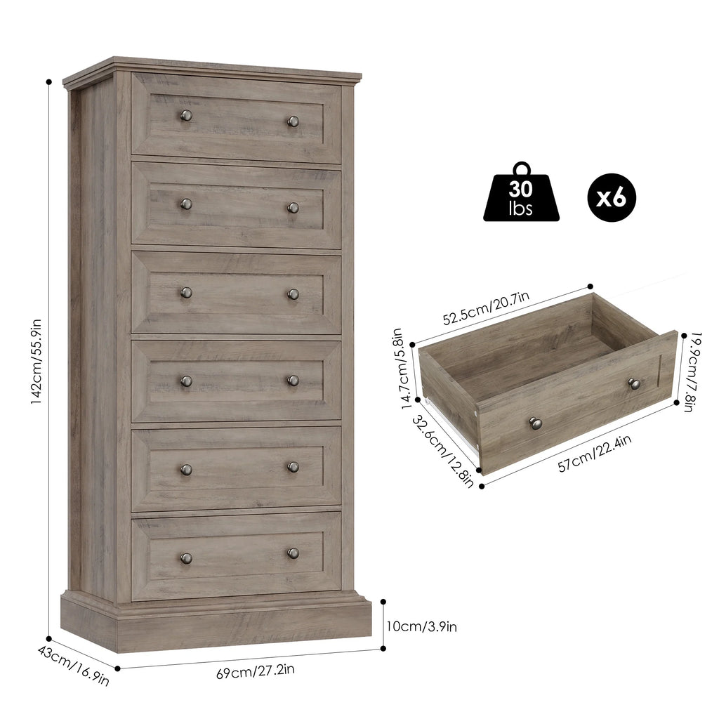 Gray 6 Drawer Wood Dresser H849