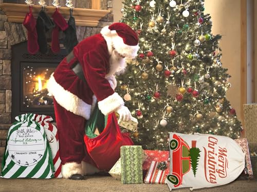 6 Pack Christmas Canvas Gift Bags with Drawstrings B753