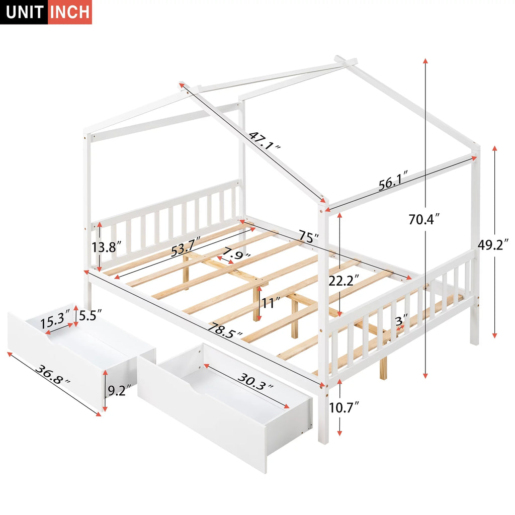 White Full Size Platform Bed with Two Drawers S230