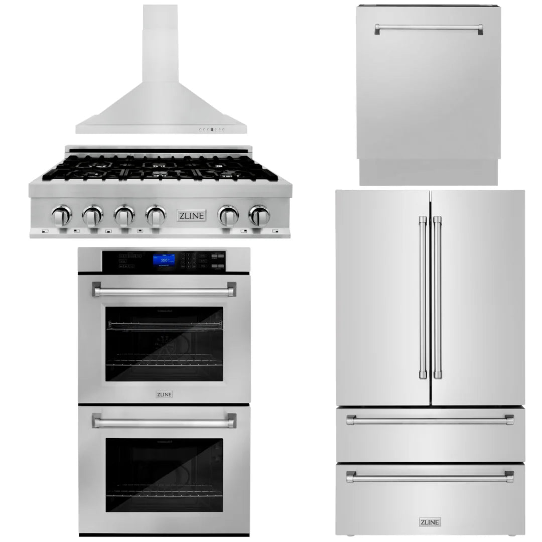 5-Piece Stainless Steel Appliance Package with Gas Rangetop, Range Hood, Refrigerator, Dishwasher and Wall Oven G88249