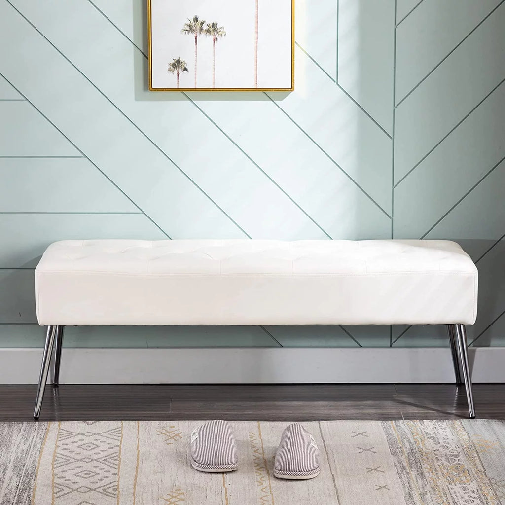 White Tufted Upholstered Bench A3838
