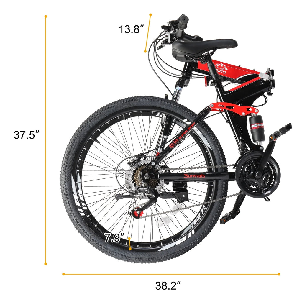 Folding Mountain Bike 21-Speed 26 inch Wheels Red O47706