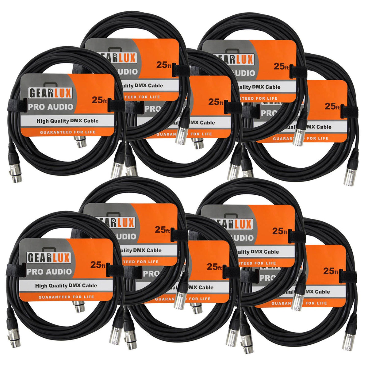 Black 25 Foot 3-Pin DMX Cable 10 Pack E991
