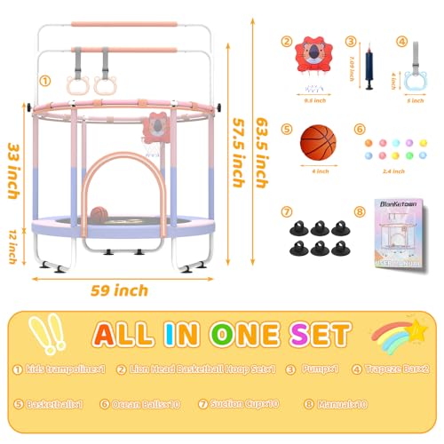 60" Toddler Trampoline with Safety Enclosure Net K452