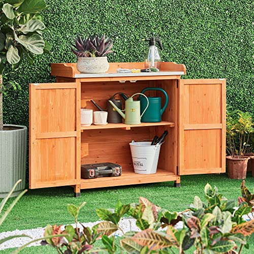 Brown Wooden Potting Bench Table with Removable Shelf Q37120