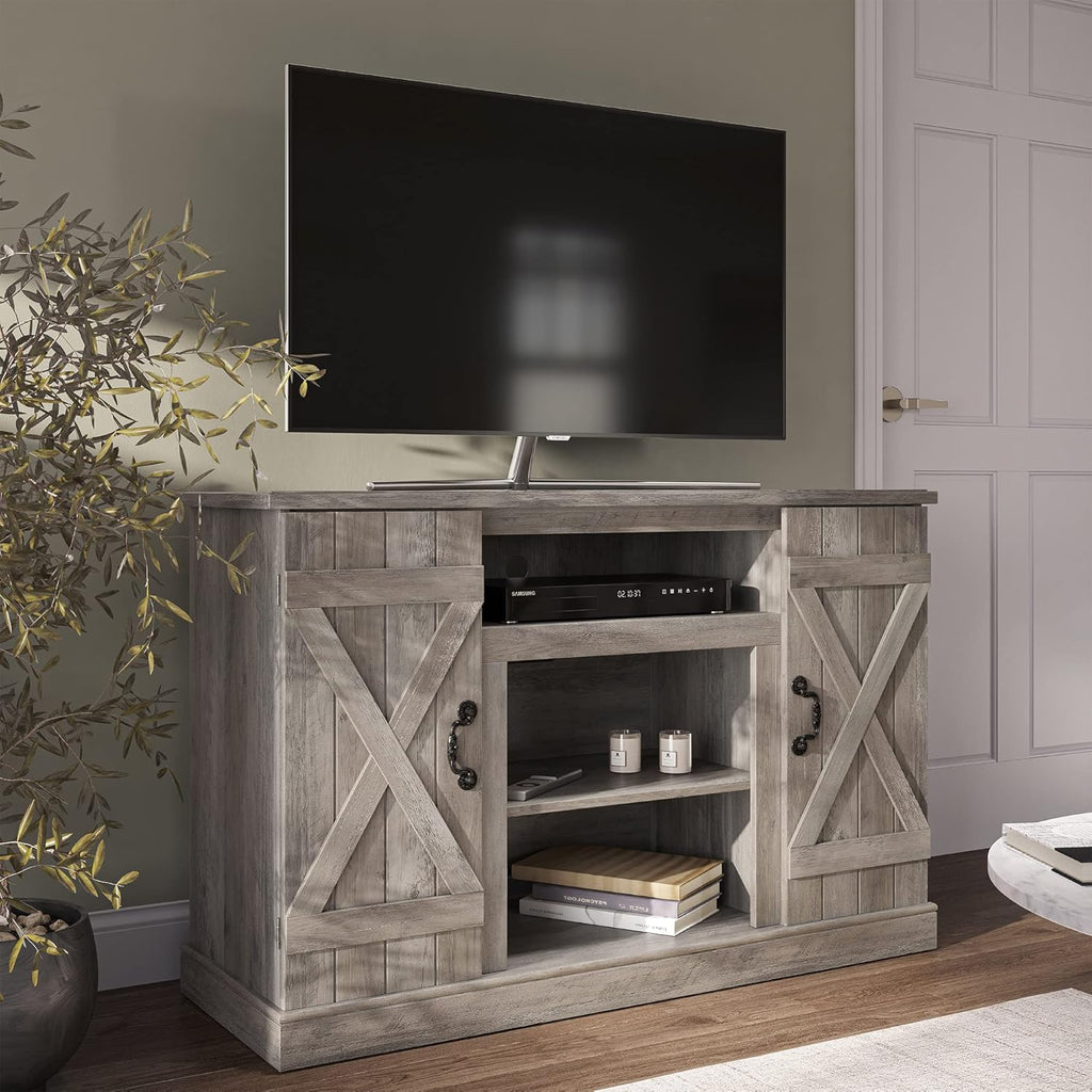 Rustic Wood TV Stand & Media Console Table with Storage Shelves & Cabinets I621386