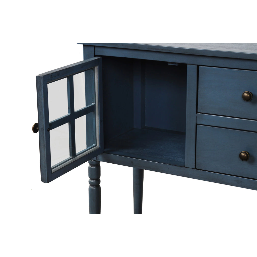 Antique Navy Console Table with Cabinet and Bottom Shelf Y625212