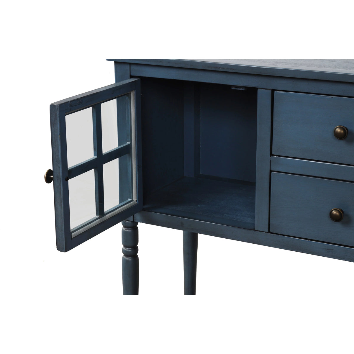 Antique Navy Console Table with Cabinet and Bottom Shelf Y625212