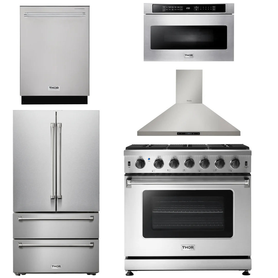 36 Gas Range, Range Hood, Microwave, Refrigerator, Dishwasher D24647