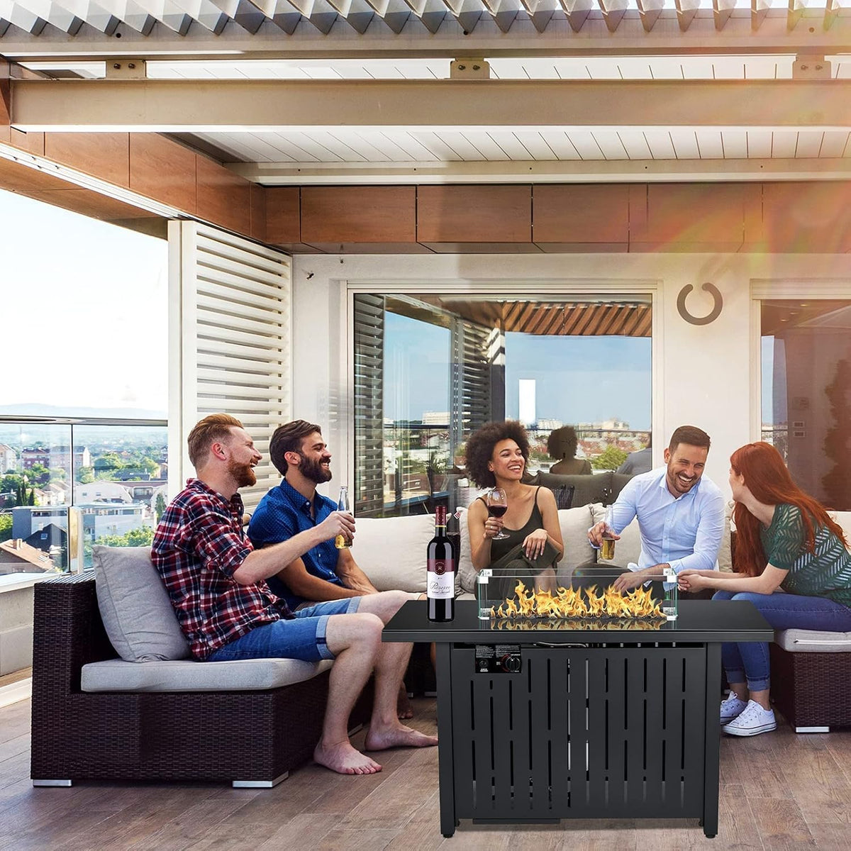 43 Inch 60,000 BTU Propane Gas Fire Pit Table with Glass Wind Guard G18557