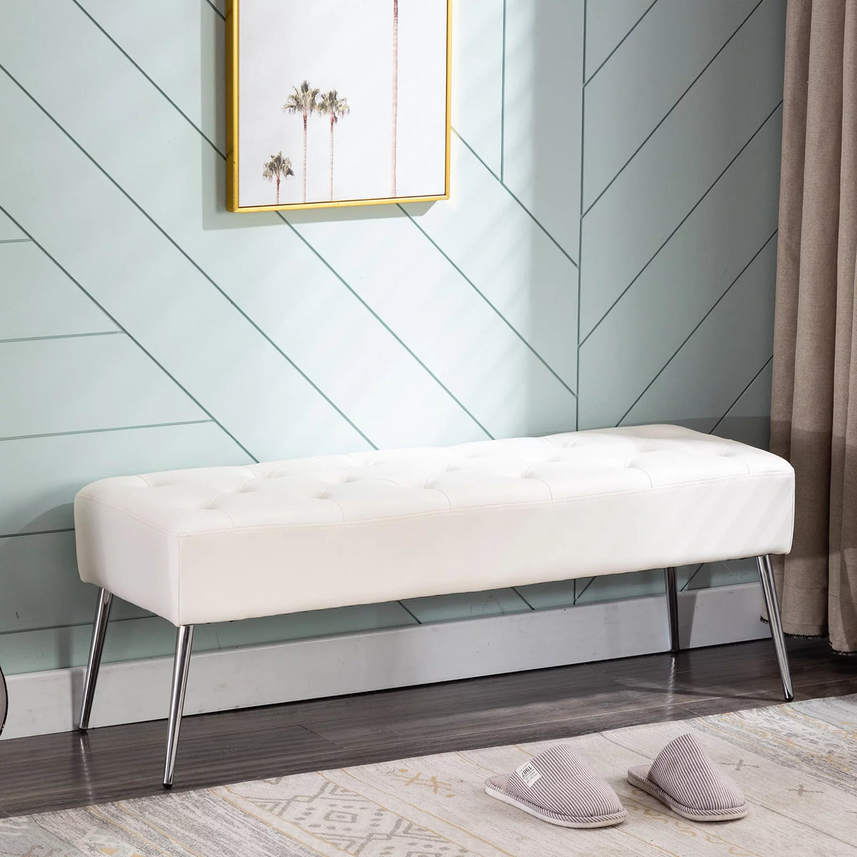 White Tufted Upholstered Bench A3838