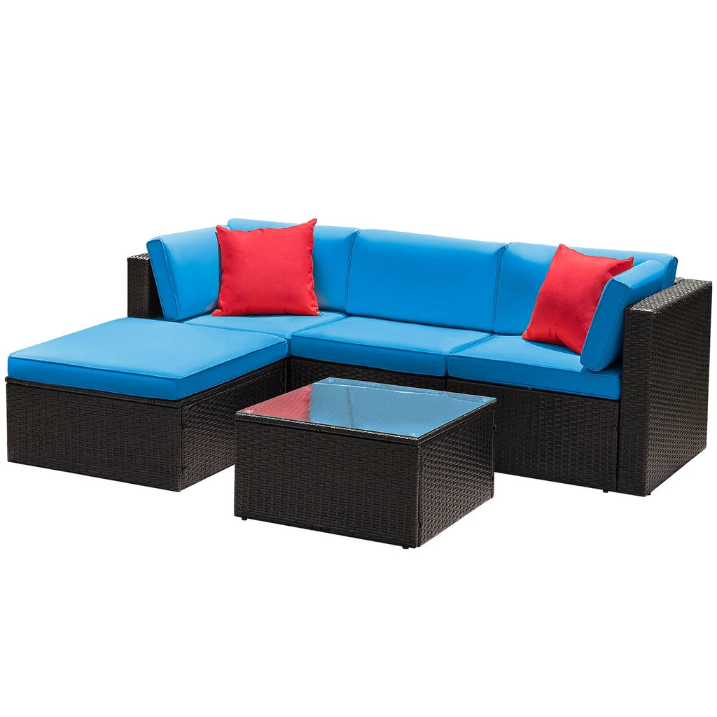 5 Pieces PE Rattan Wicker Patio Sectional Set with Table N20693