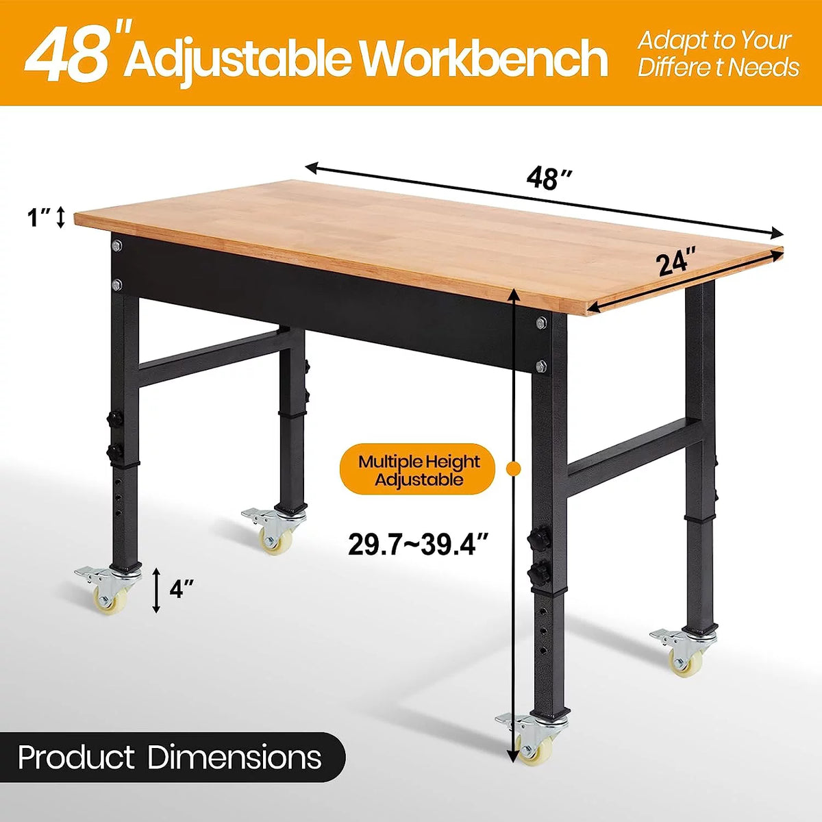 48" Adjustable Heavy-Duty Work Bench with Wheels K152909