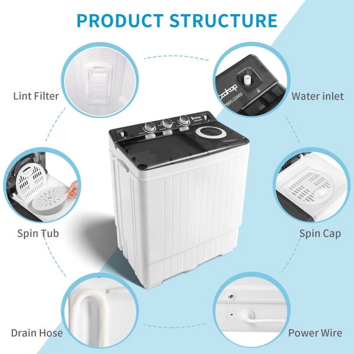 Portable Twin Tub Washing Machine 18Lbs Washer 8Lbs Spinner N916