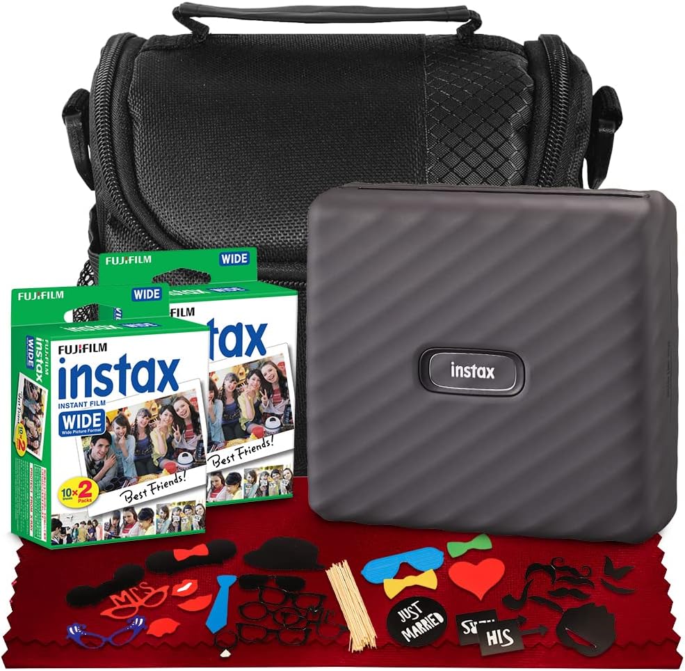 FUJIFILM INSTAX Link Wide Smartphone Printer Ash White Bundle with Wide Instant Film 20 Exposures J597961