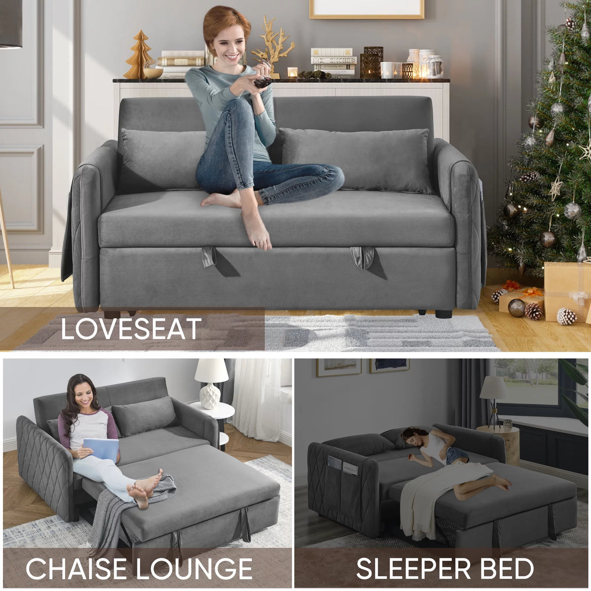 Gray 2-Seat Futon Sofa Bed L18440