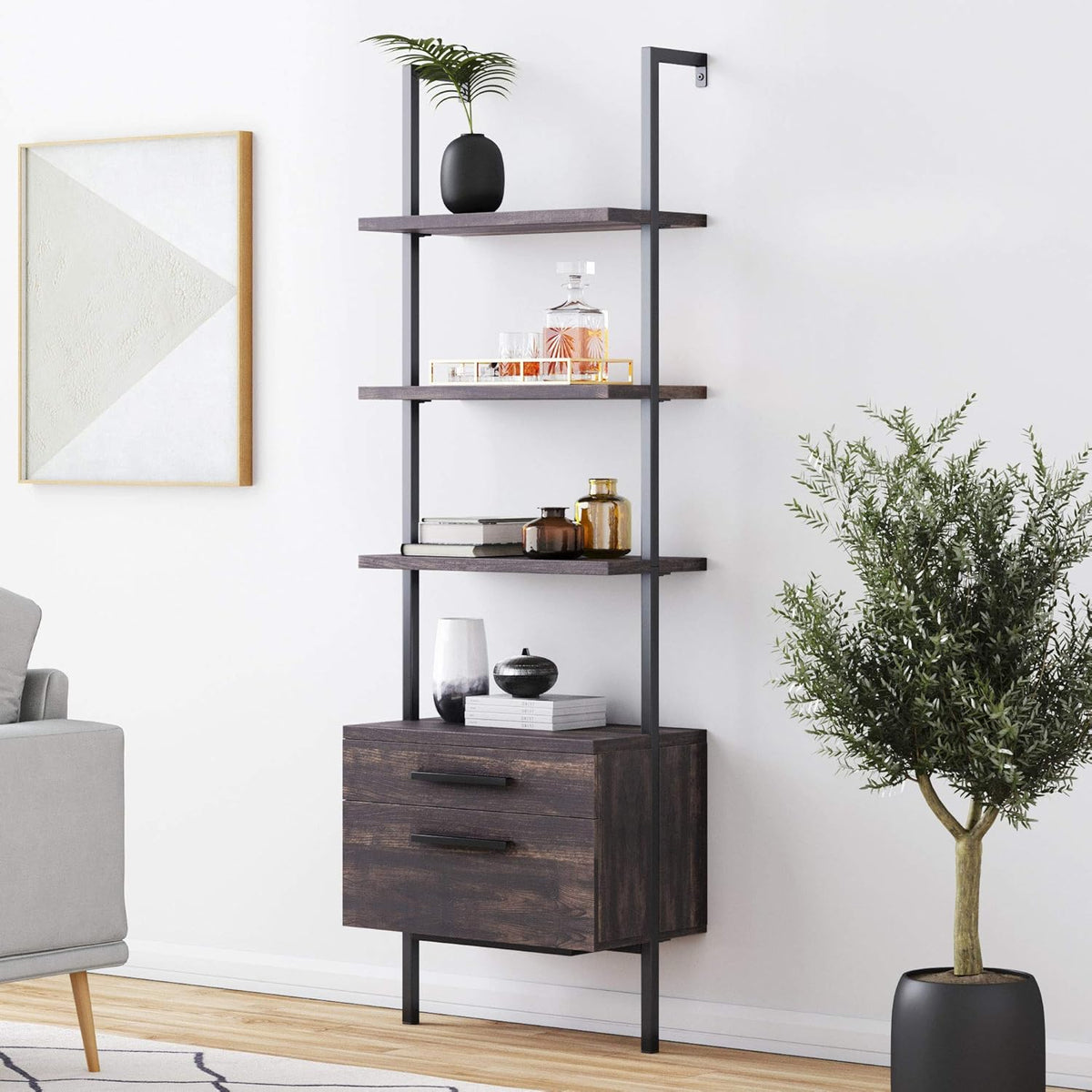 5-Shelf Oak Wood Modern Bookcase J79250
