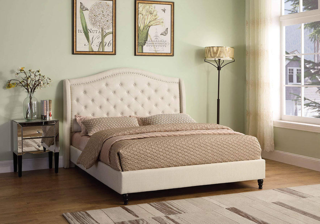 Beige King Upholstered Tufted Platform Bed V9516