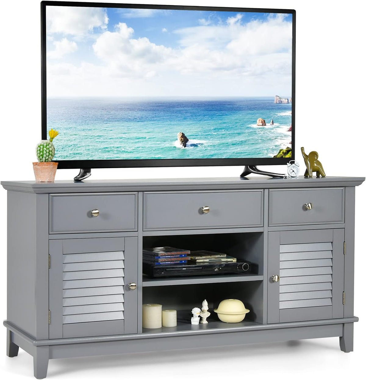 Grey Wood TV Stand with 3 Drawers V1399