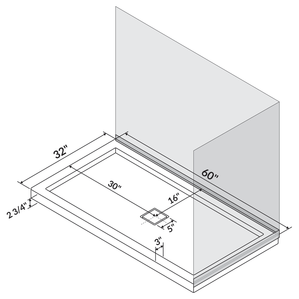 60 x 32 Single Threshold Shower Pan Base V270