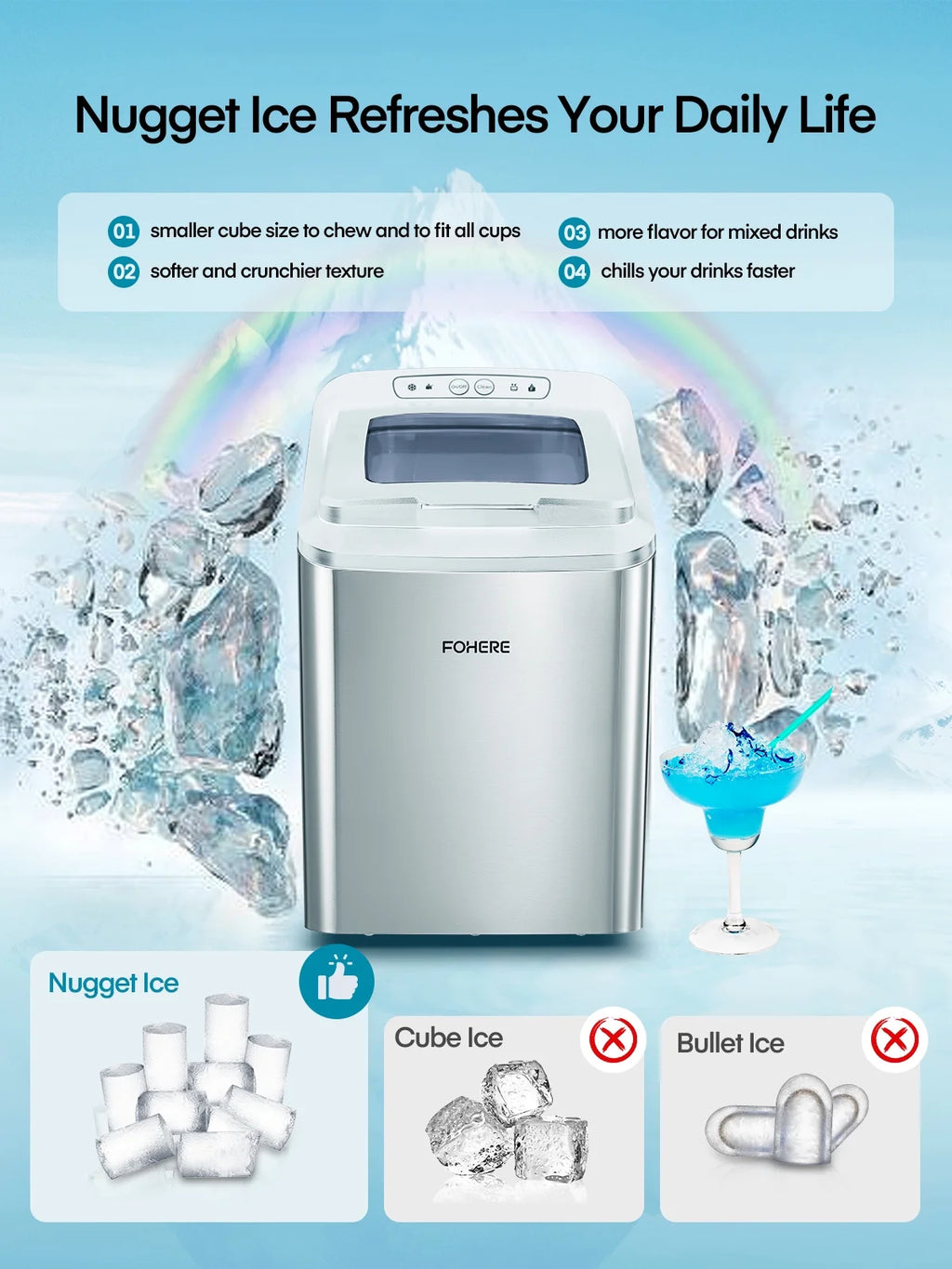 White Stainless Steel Nugget Ice Maker J8033