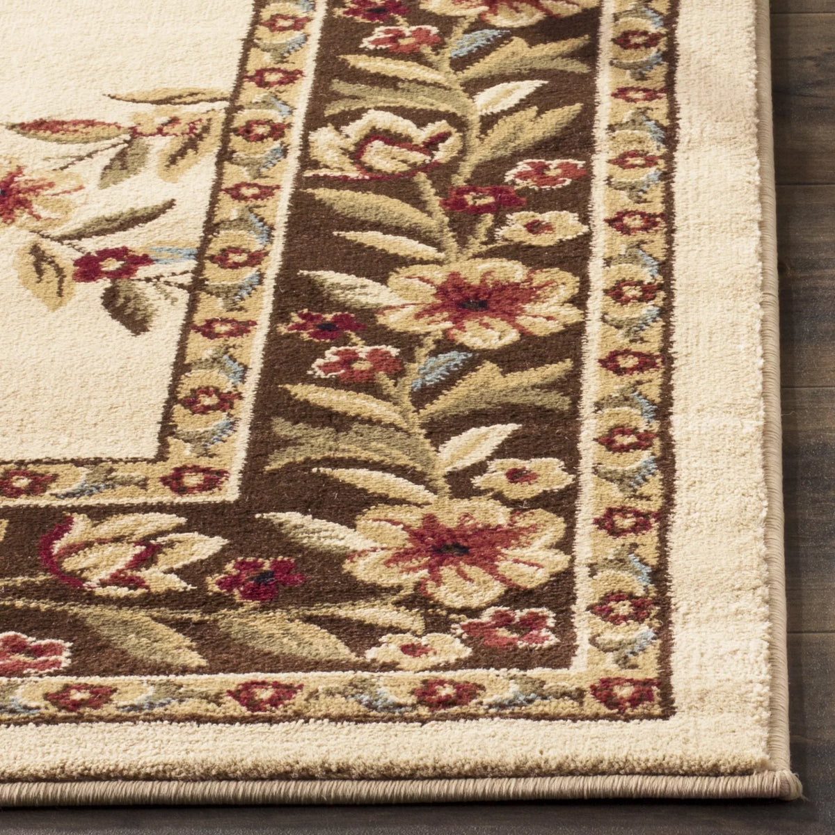 Ivory Brown Floral Border Area Rug 8'9" x 12' Z2136