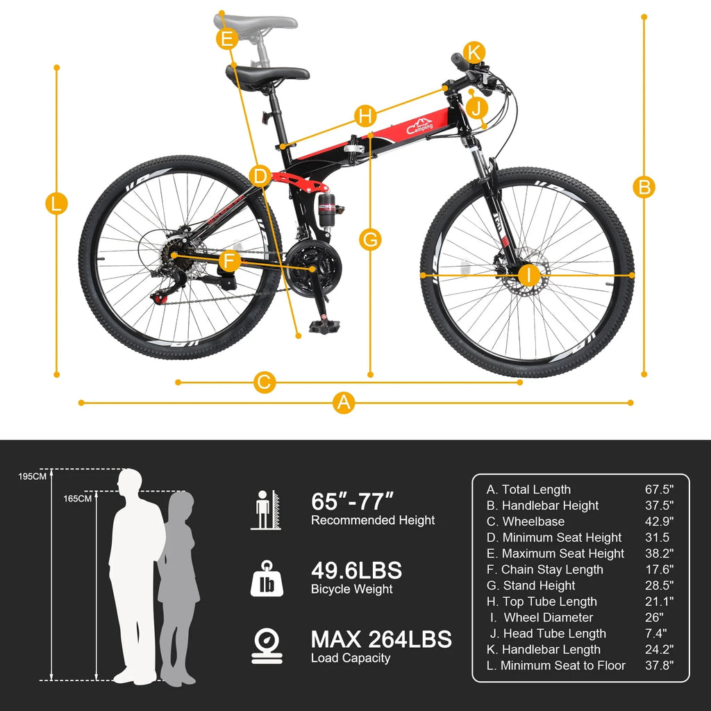 Folding Mountain Bike 21-Speed 26 inch Wheels Red O47706