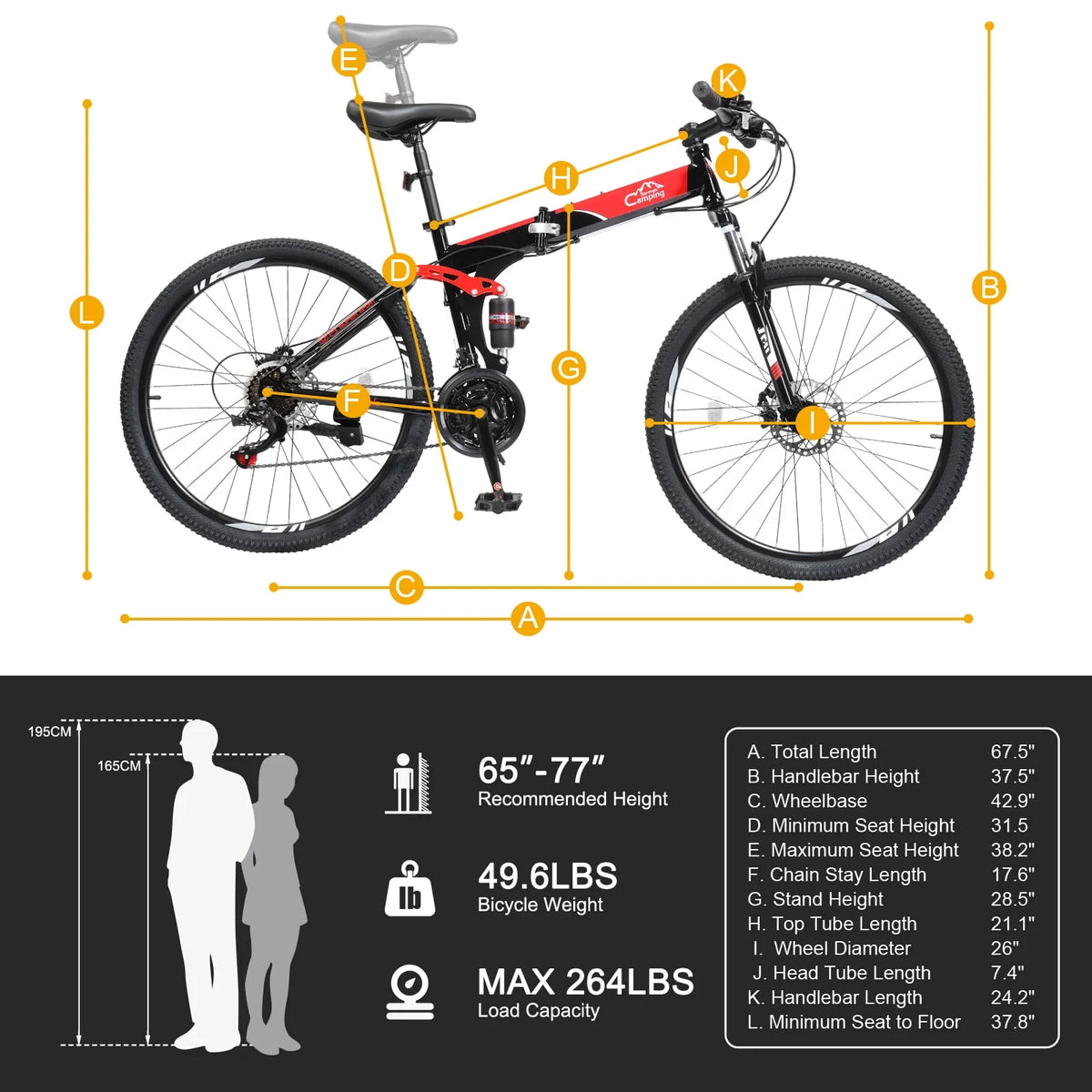 Folding Mountain Bike 21-Speed 26 inch Wheels Red O47706