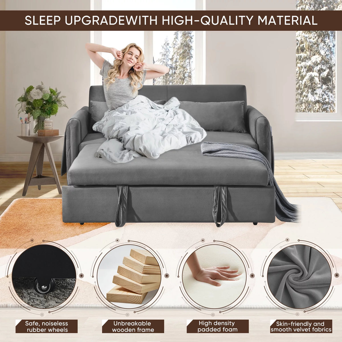 Gray 2-Seat Futon Sofa Bed L18440