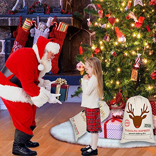 6 Pack Christmas Canvas Gift Bags with Drawstrings B753