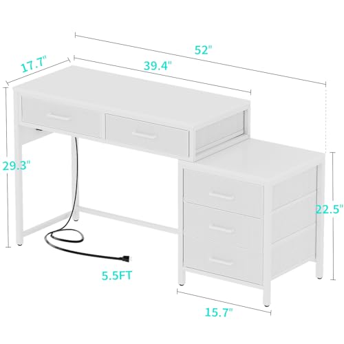 White Reversible Computer Desk with 5 Drawers X56914