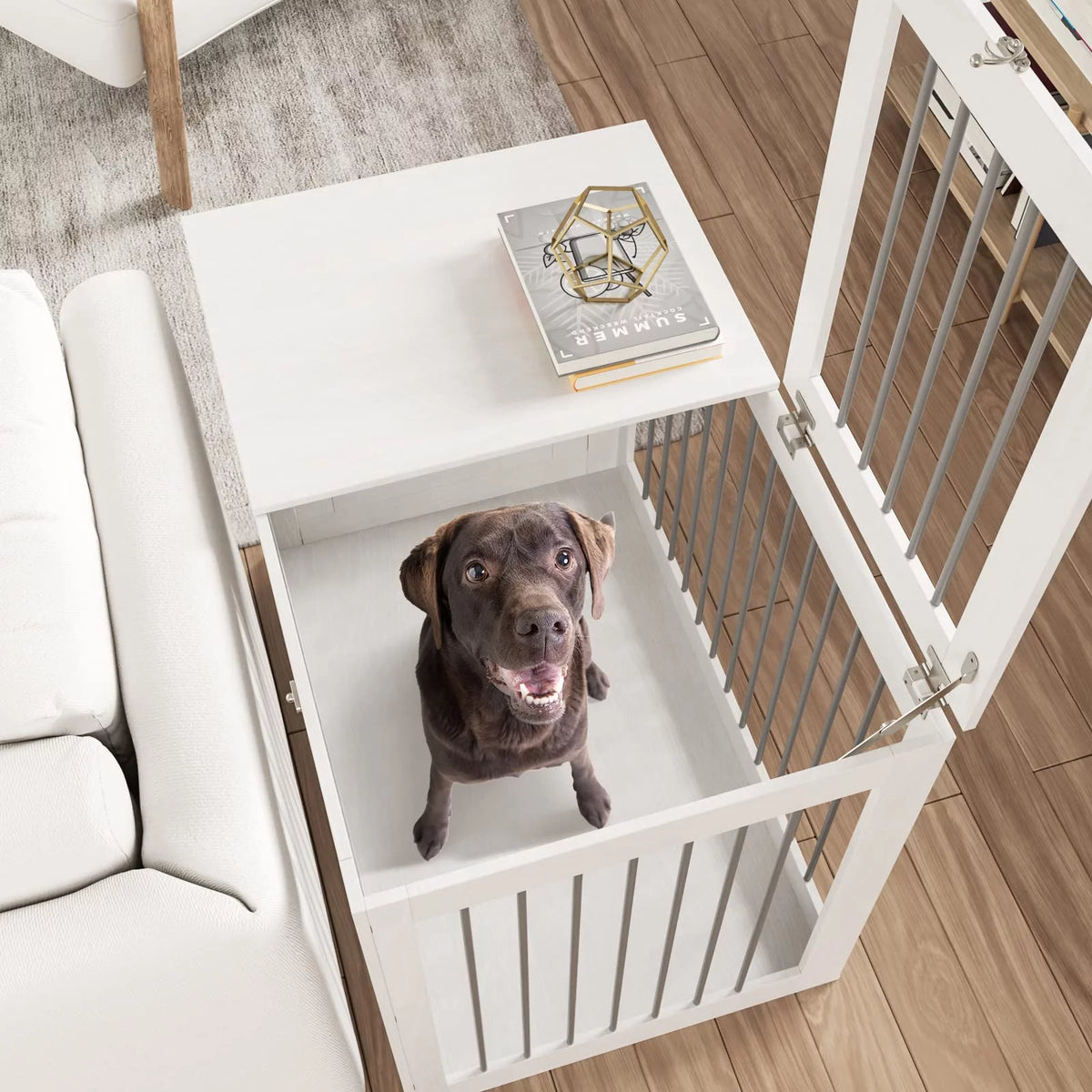 White Wooden Dog Crate with Double Doors F2627