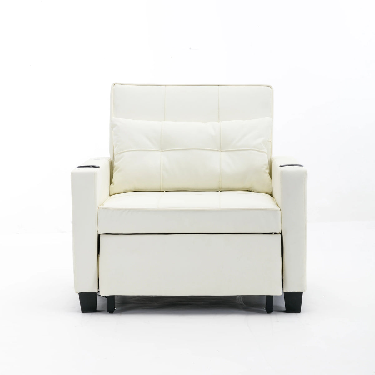 White Leather 3-In-1 Convertible Sleeper Chair Bed with USB Ports E97273