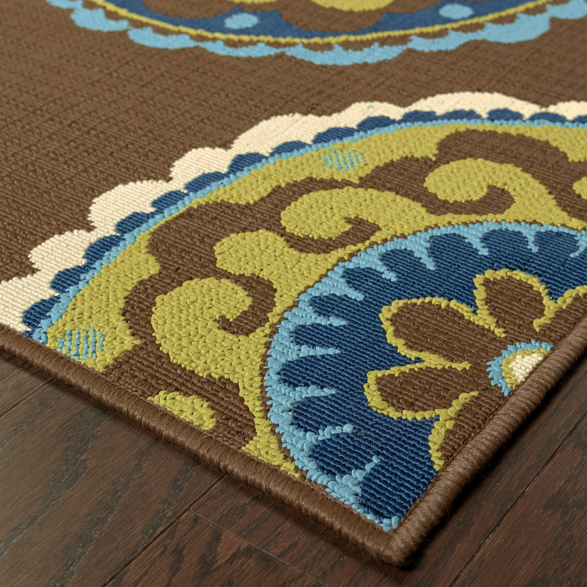 Brown Green Floral Medallions Indoor Outdoor Area Rug 5'3" x 7'6" X457827