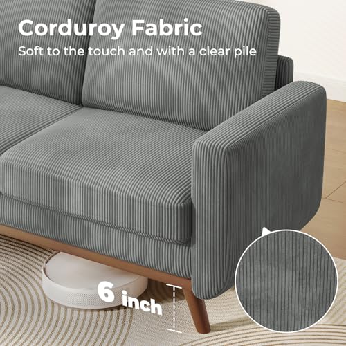 Dark Gray Corduroy Loveseat Sofa with Solid Wood H992