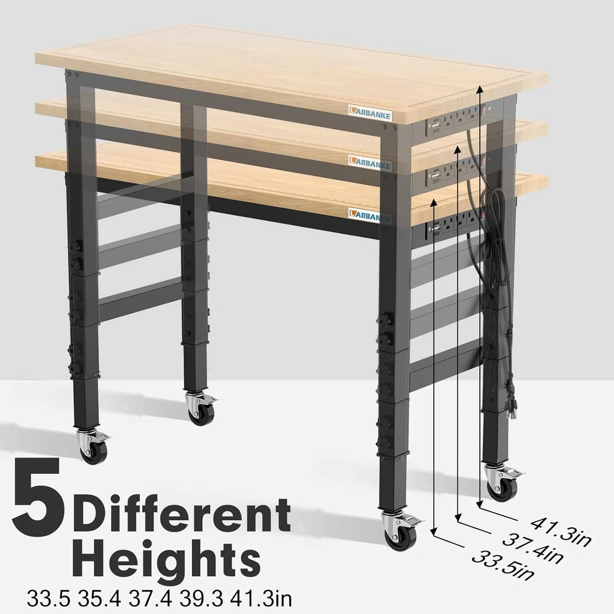 48" Heavy-Duty Rubber Wood Workbench with Brake Wheels O481037