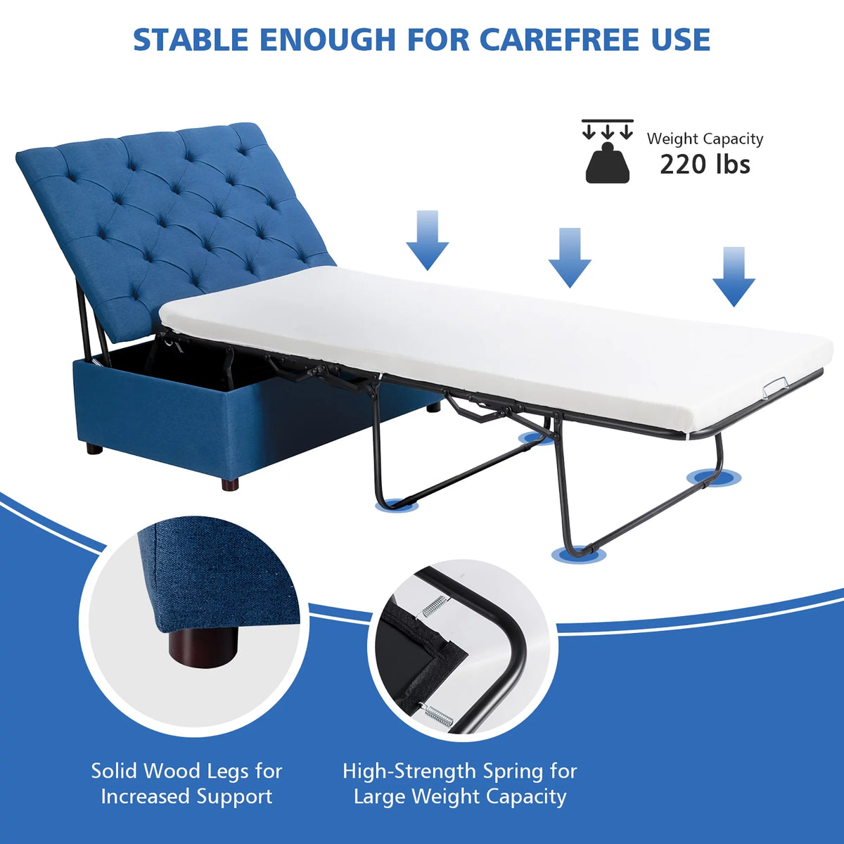 Folding Ottoman Sleeper Bed with Mattress Grey W62057