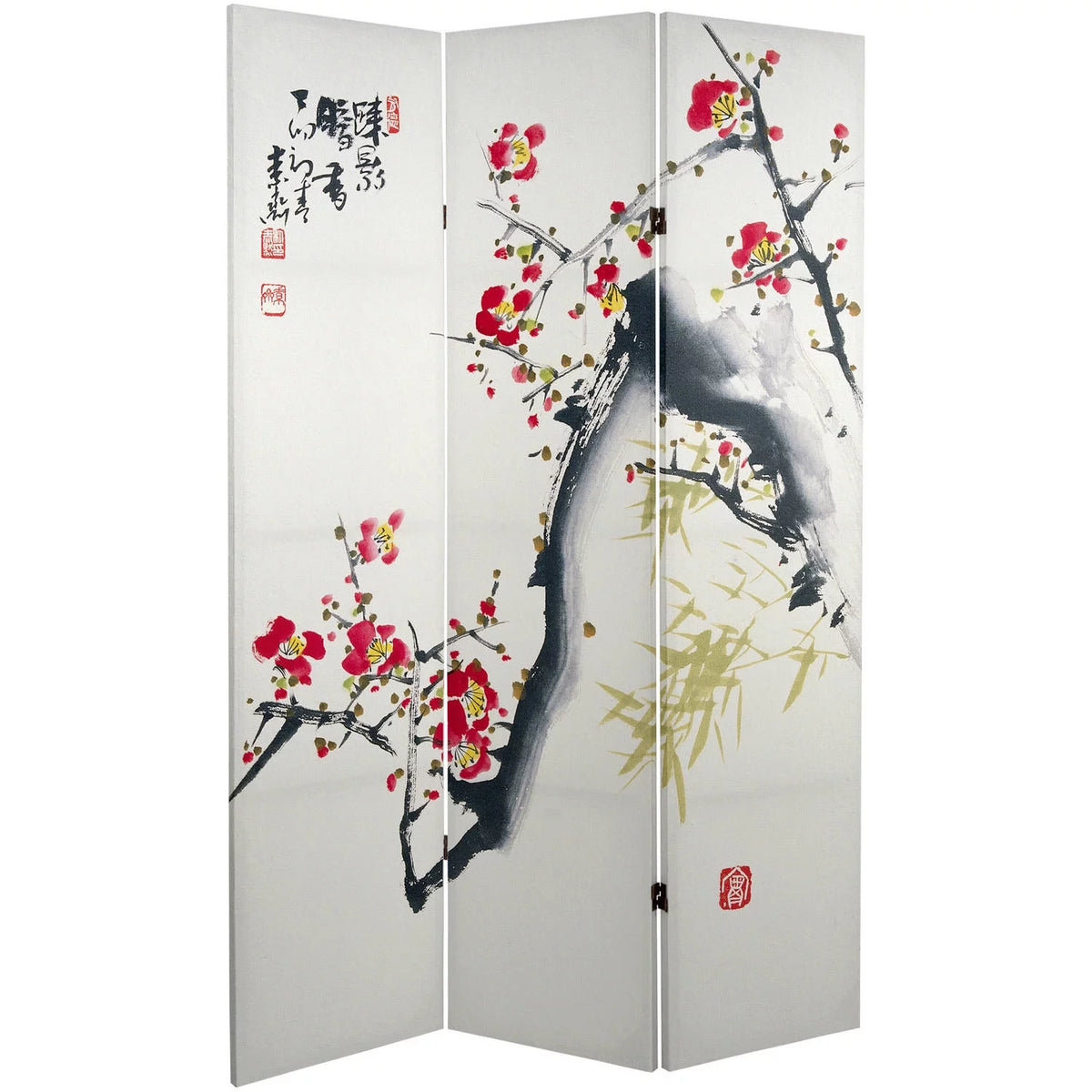 6 ft. Tall Cherry Blossoms Canvas 3 Panel Room Divider U6590