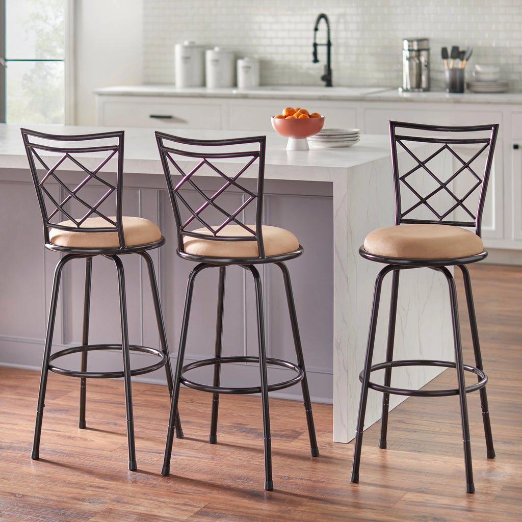 Adjustable Height Swivel Stools Set of 3 Brown Microfiber X491