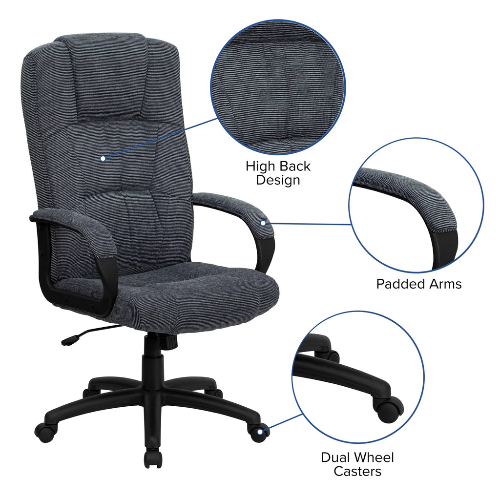 Gray Fabric Executive Swivel Office Chair with Arms V81045