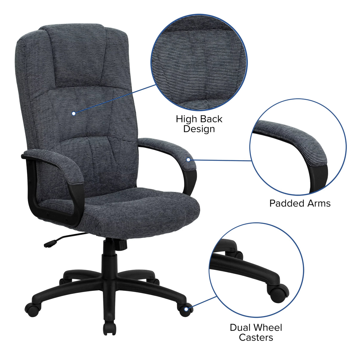 Gray Fabric Executive Swivel Office Chair with Arms V81045