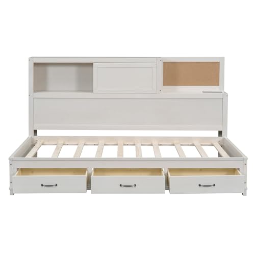 Full Size Wood Daybed with Storage Shelves and 2 Drawers N739009