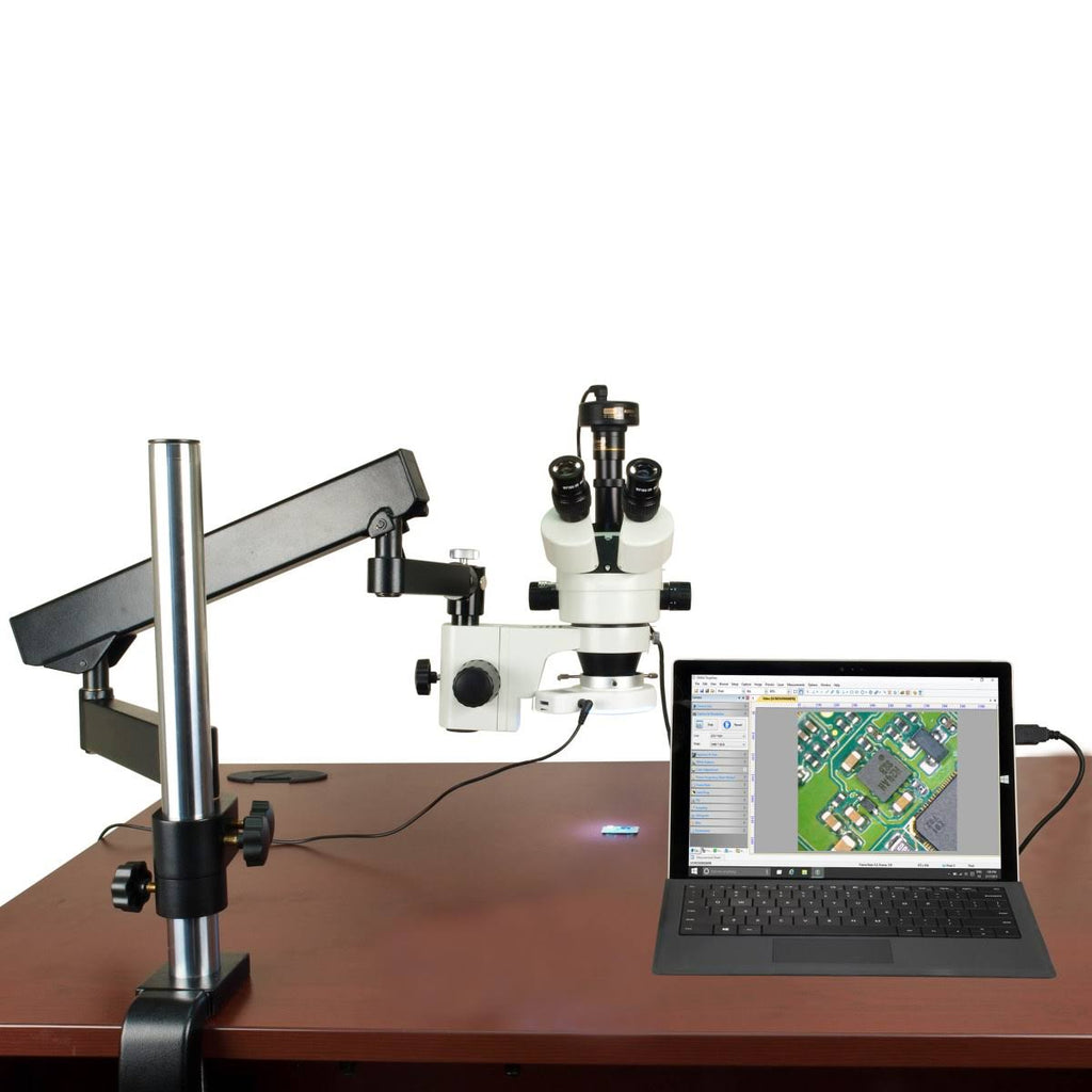 7-45X Stereo Microscope with Articulating Arm, 56 LED Ring Light, 3.2M Camera N3990