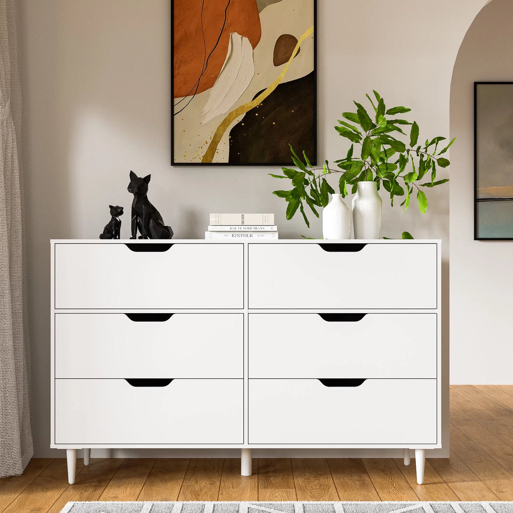 White 6 Drawer Dresser W7081