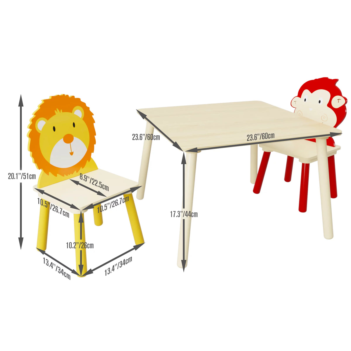 Kids Table and 2 Chairs Set, 3 Pieces Wooden Activity Play Table Set W4970