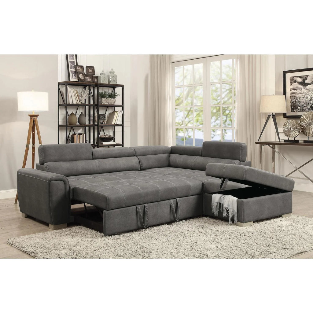 Gray Microfiber Sectional Sleeper Sofa and Ottoman K982