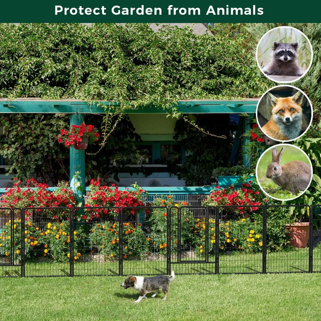 32 Panels 72ft (L)×40in (H) Black Metal Garden Fence with 2 Gates L765786