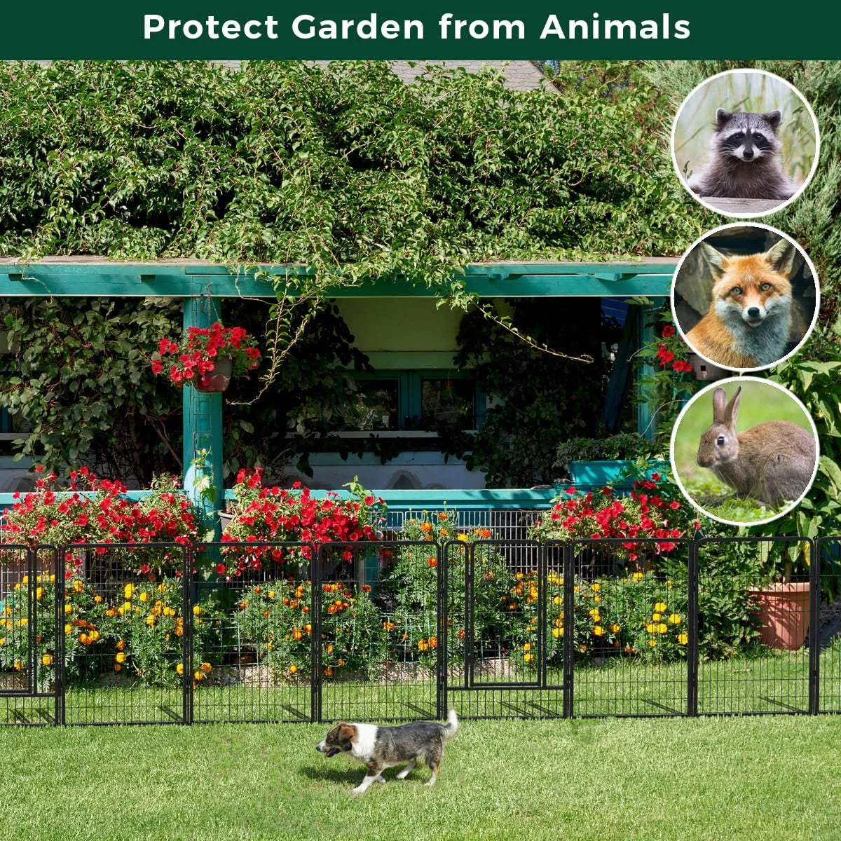 32 Panels 72ft (L)×40in (H) Black Metal Garden Fence with 2 Gates L765786